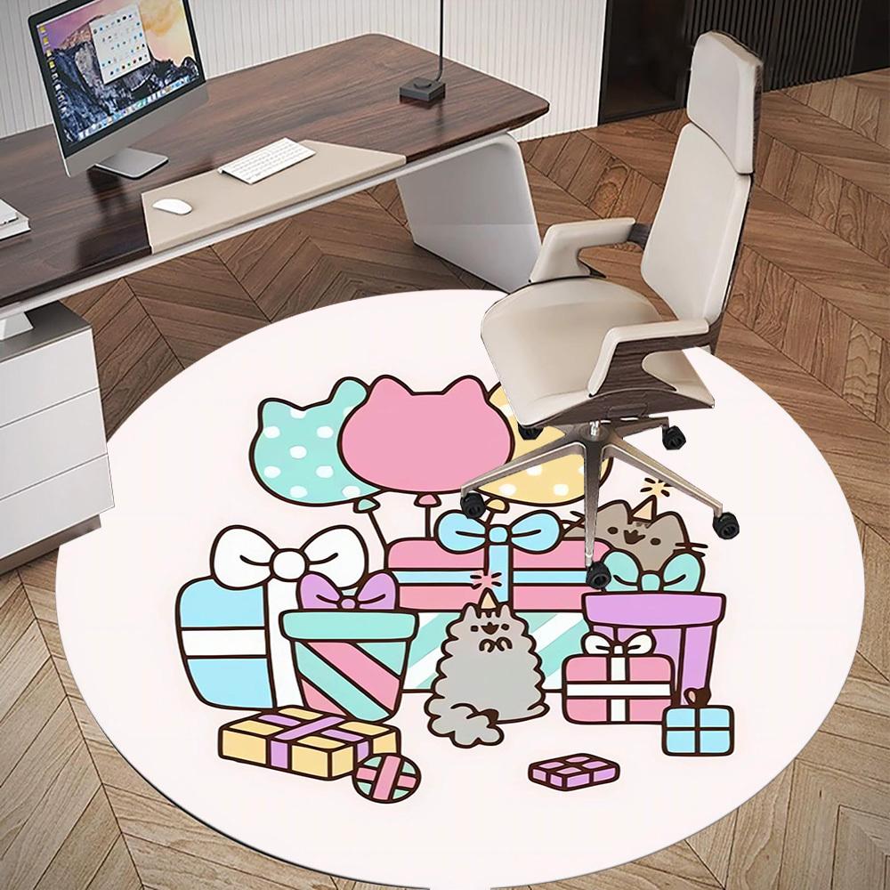 1pc Pusheen Party Round Chair mat Area Rug - Non-Slip, Floor Mat for Office, Bedroom, home decor Christmas Gift p0811238