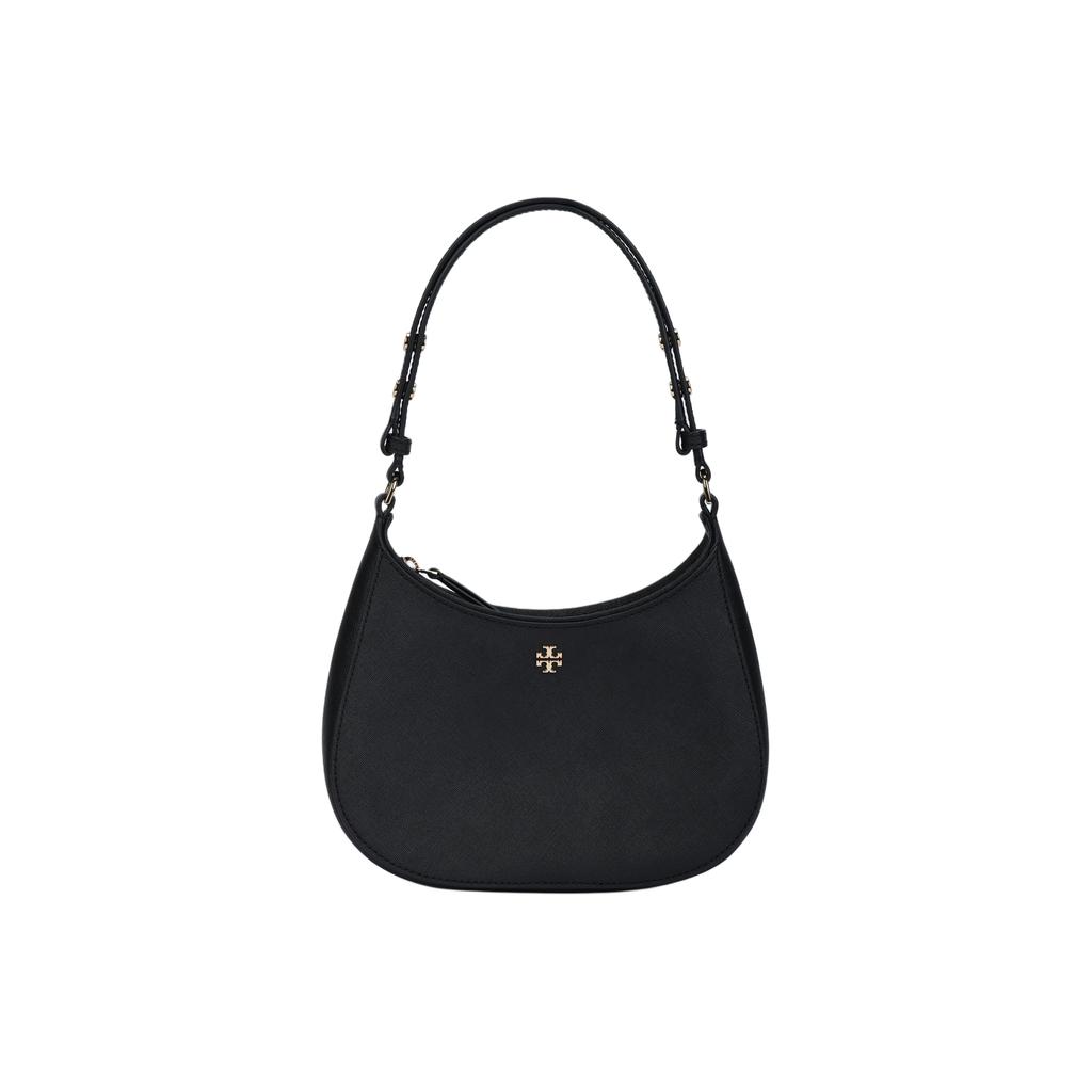 Tory Burch Emerson Minimalist Fashion Zipper Open Texture Underarm Bag Women Handbag Black 150258-001