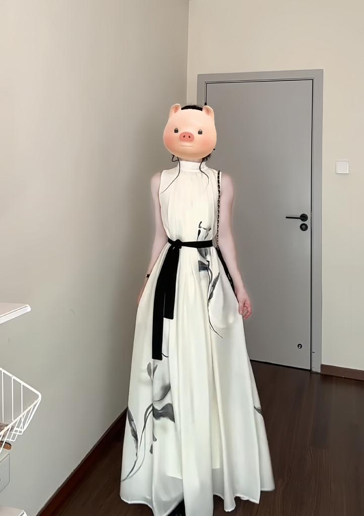  great-looking dress women's new summer new Chinese sleeveless white vest skirt long dress
