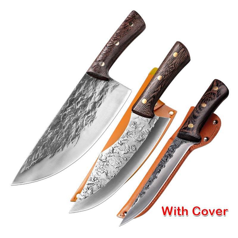 Carbon Steel Kitchen Knives Wooden Handle Cleaver Slicing Knife Hand Forged Blade Butcher Boning Knife Wood Handle Chef Knife