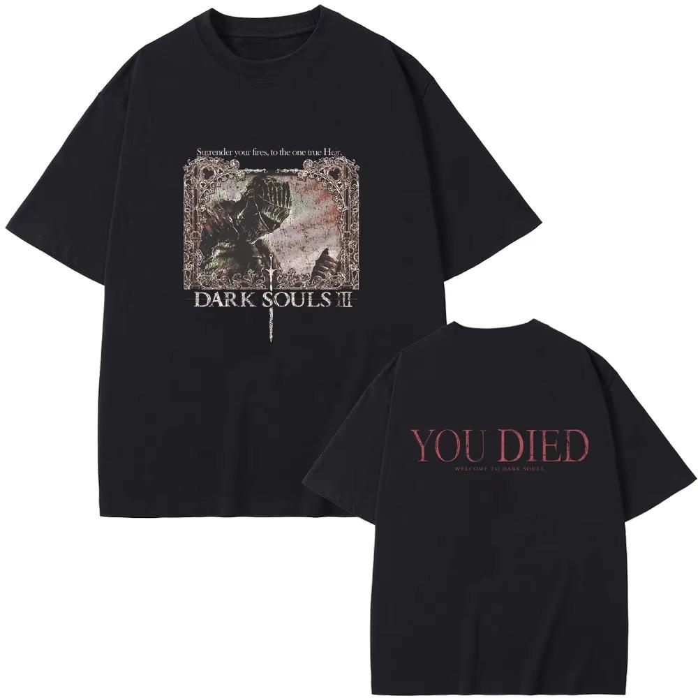 Game Dark Souls Graphic Tshirt Unisex Women 90s Vintage Gothic Rock Fashion Casual Streetwear Male Punk Harajuku Black Tops