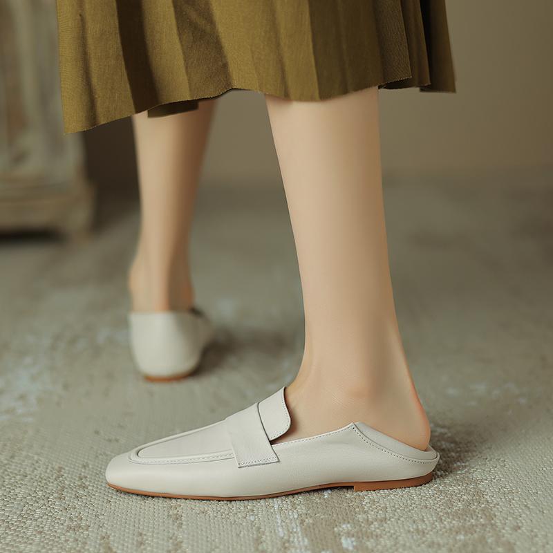 Fashion 2025 NEW Autumn Women Loafers Genuine Leather Women Shoes Square Toe Chunky Heel Shoes Women Flats Soft Ladies Shoes