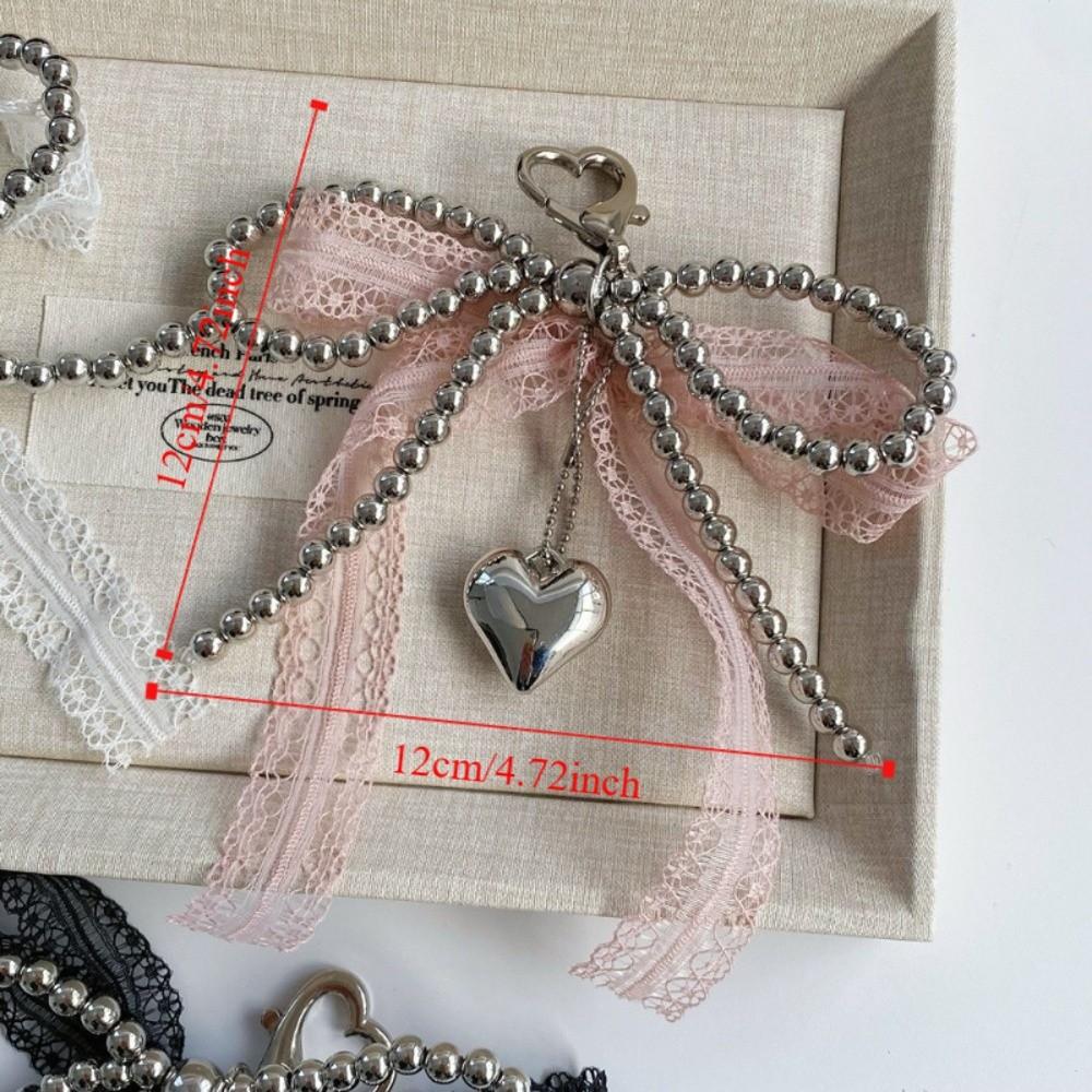 Punk Lace Bowknot Keychain Imitation Pearls Key Chain Ornament Exquisite Pearls Keychain  Daily Use