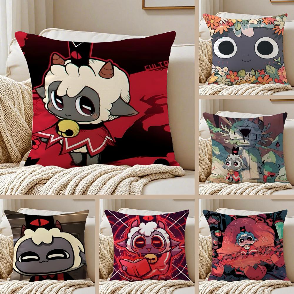 Cute Dark Indie Game CCult Of The Lamb Cushion Cover Pillowcase Antidustmite living Room Sofa Decor Cushion Room