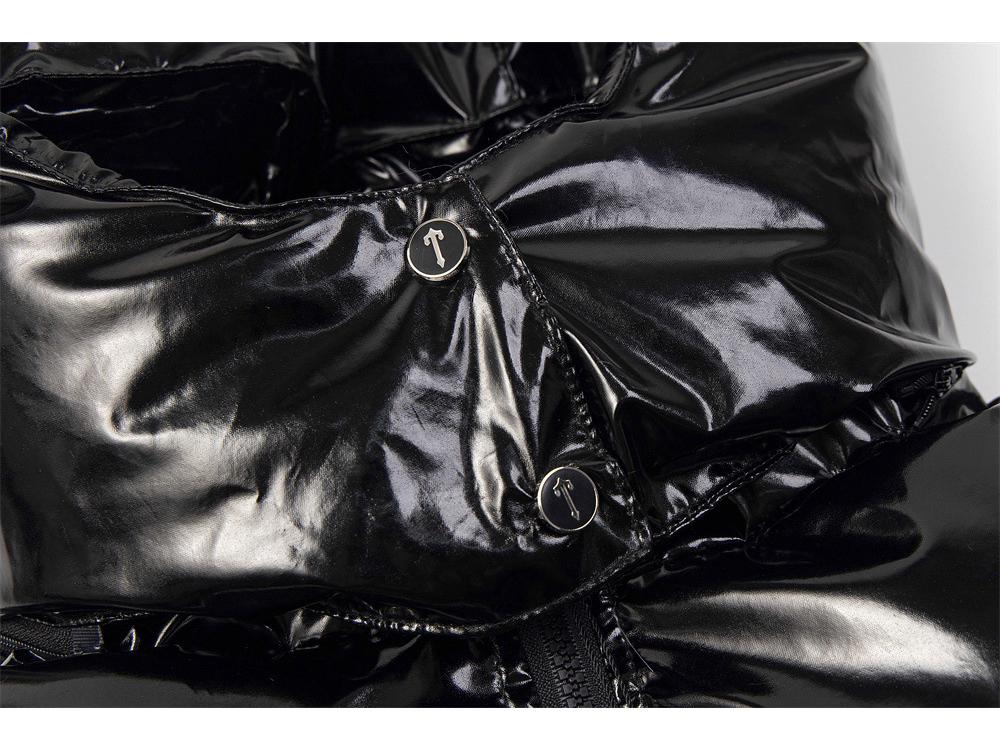 Trapstar Glänzende Schwarze PU-Lederjacke mit Abnehmbarer Kapuze - Verdickte Baumwoll-Paar-Oberbekleidung Auf Lager