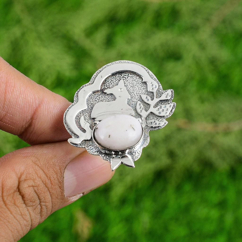 925 Silver Oval Natural Pink Opal Birthday Multi Stone Mother Statement New Ring