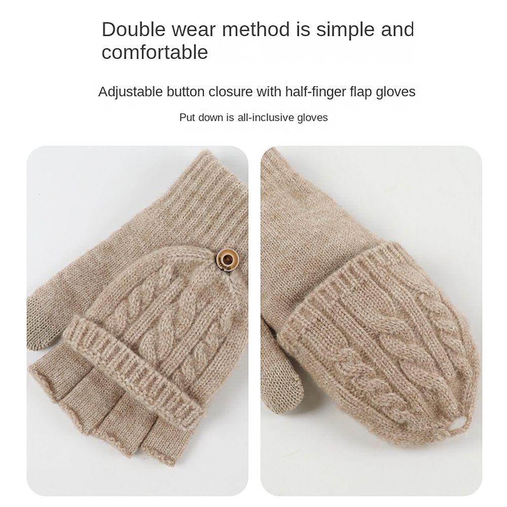 Thickening Finger Mittens Wool Knitted Touchscreen Gloves Finger Free Gloves For Men Women Unisex