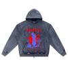DTG print Knitted Denim Zip-Up Hoodie Japan Samurai Brother Print Zipper Hoodies  