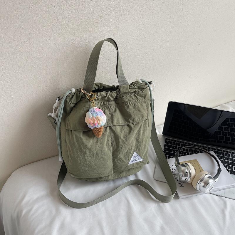Large capacity Drawstring Bucket Bag SuperLight Style Lady Small Satchel Leisure Multi Pocket Shoulder Messenger Bag
