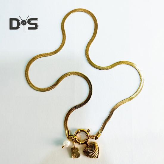 Initial Letter Necklace for Women Gold Plated Love Heart Faux Pearl Pendant Necklace Snake Chain Jewelry for Wife Girlfriend