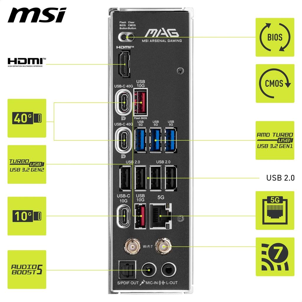 MSI MAG X870 Tomahawk WiFi AM5 DDR5 8400MHz (OC) USB4 4X M.2 HDMI 5G LAN WiFi 7 RGB ATX