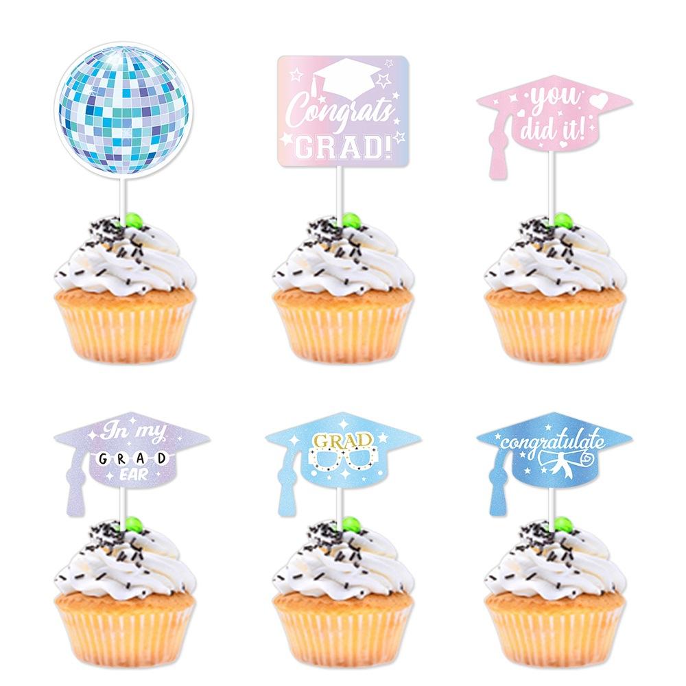 Graduation season cake decoration plug-in, disco style graduation hat graduation party cake small plug
