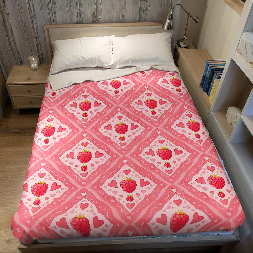 Raspberry Heart Grid Flannel Blanket Warm Soft Halloween Christmas Couch Warm Cozy Decorative Decor Gift for All Season