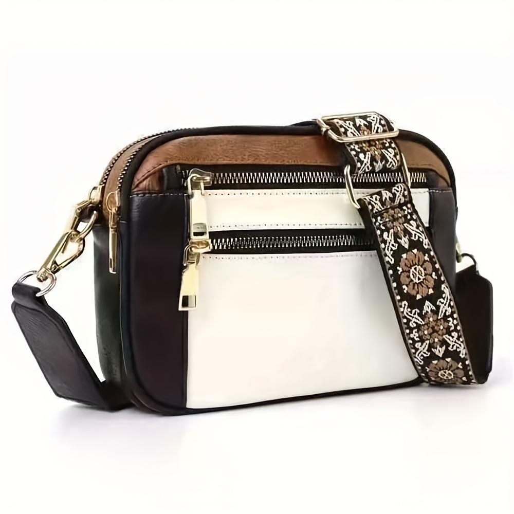 Grid Color Retro Popular Shoulder Bag Zipper Shoulder Strap Crossbody Bag Wallet Small Square Bag