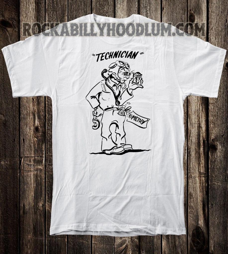 Retro Hot Rod Tee T Shirt Drag Race Speed Shop Methy The Technician Mechanic