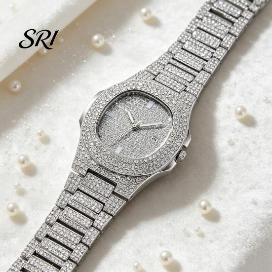 Street Style Watch Quartz with Full Diamond Bezel And Dial High Stylish Timepiece Accuracy Sparkling Trendy Hip-Hop for Daily Party Men