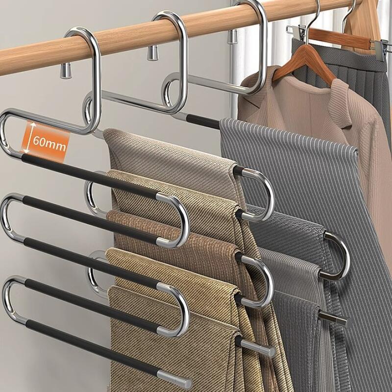 Multi-Layer Stainless Steel Pants Hanger, Space-Saving Closet Organizer Rack for Trousers Skirts