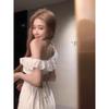 Kumikumi French Sweet Girl Style New Arrival off-the-Shoulder White Dress Women's Summer Waist Slimming A- line Skirt Long Dress