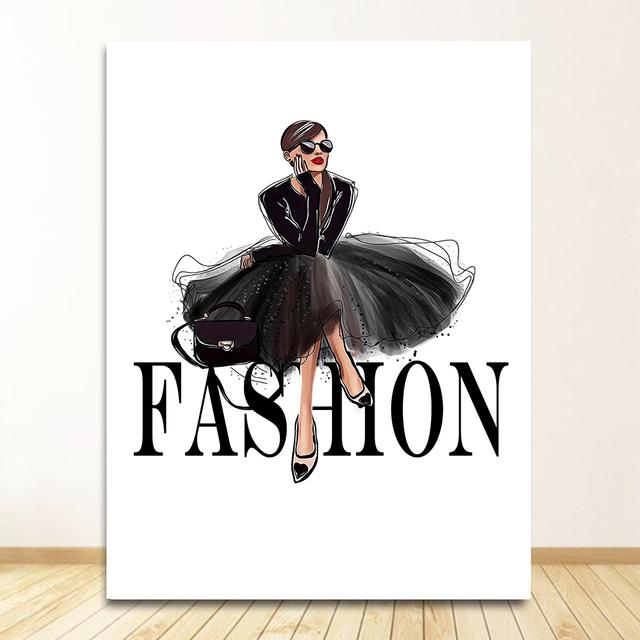 Decoration Picture Home Decor Framed Fashion Black Dress Canvas Nordic Wall Art Perfume with Flower Print Painting