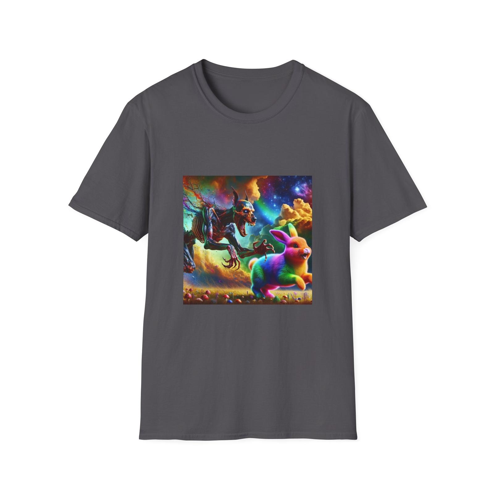 Zombie Doberman Softstyle Tee, Rainbow Bunny Graphic Shirt, Unisex Dog Lover S разноцветный