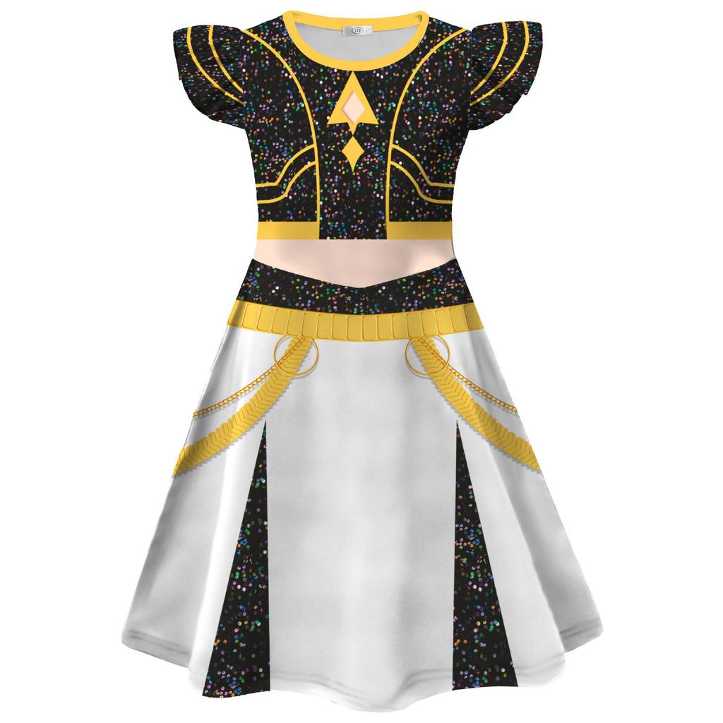 K-POP Hexenjagd Performance Cosplay Mädchen fliegende Ärmel Milchseide Kleid+Tasche Halloween Rollenspiel Kostüm Kinderkleid
