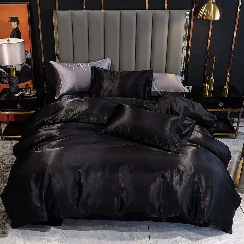 Satin Faux Silk Duvet Cover Set European and American Solid Skin-Friendly Quilt Cover Sleeping Naked Cozy Bedclothes No Sheets