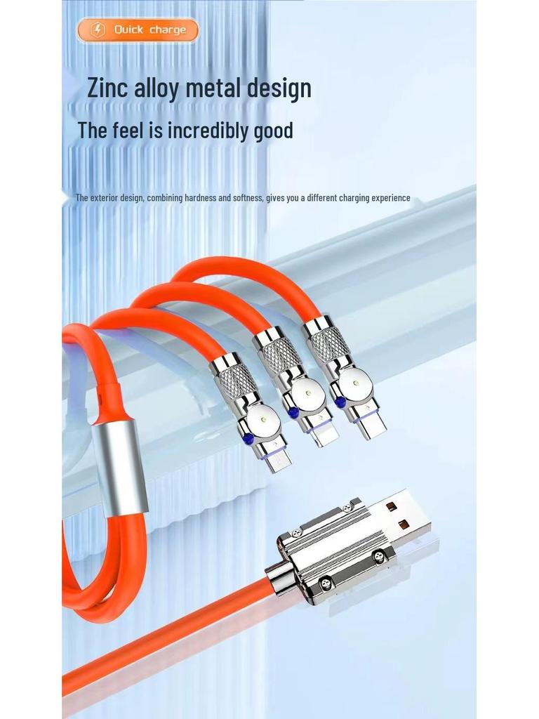 180° Rotating Zinc Alloy 3-in-1 Fast Charging Data Cable