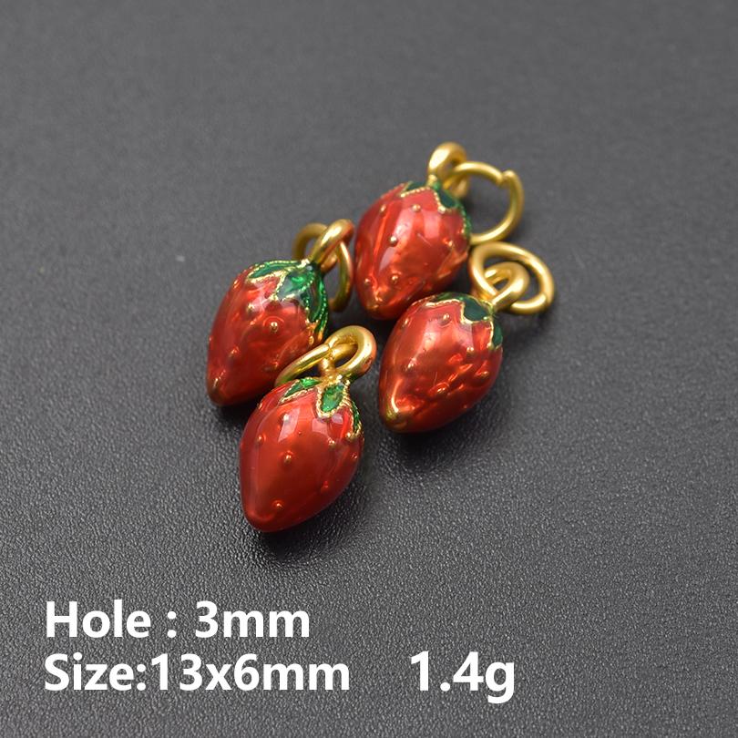10pcs Cute Strawberry Pendant Charm Enamel Charms For Jewelry Making Supplies Fruit Accessories Handmade Materials DIY Breloque
