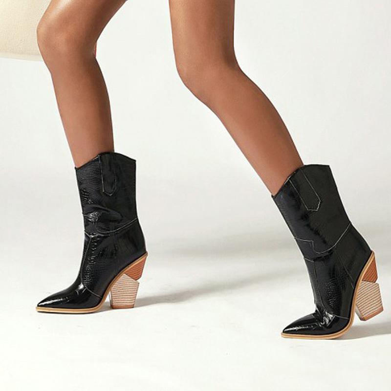 Fish Scales Pattern Leather Boots Women Custom Pointed Toe Thick High Heel Ladies Ankle Boots Fashion Dress Shoes Women  WSH3463