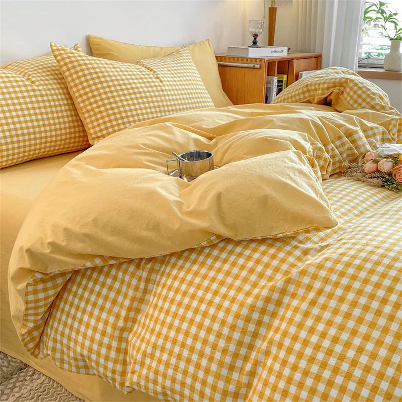 New Pure Cotton Labeled Bedding Set Simple Solid Double-Sided Color Quilt Cover Sets Soft Cozy Breathable Textile Supplies