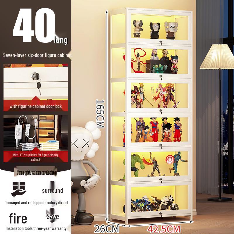 Acrylic Lockable Display Case with LED Lights for Figurines and Models, Dustproof Transparent Stand