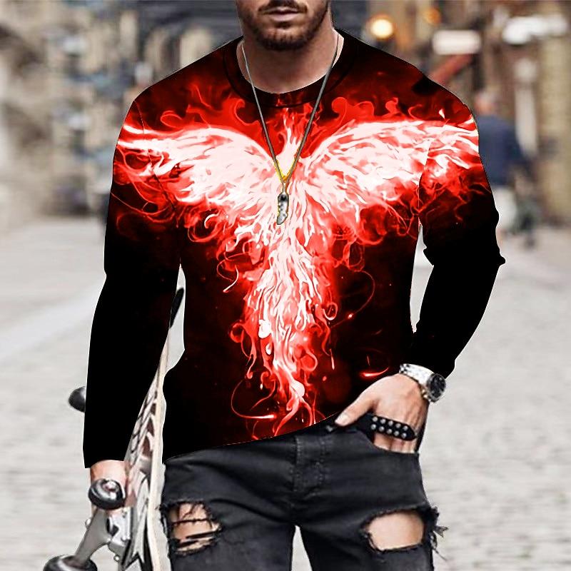 Новая летняя мужская модная футболка мужская футболка с принтом Flying Fire Phoenix топ XS красный 950₽