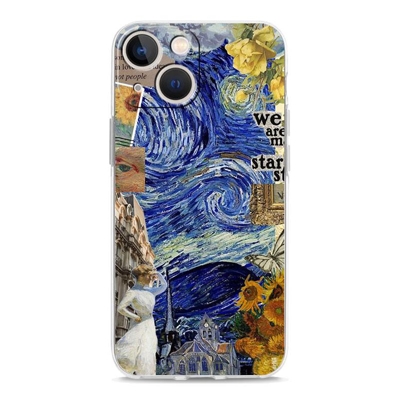 Phone Case For iPhone 15 14 13 12 Mini 11 Pro Max XS X XR 7 8 Plus Clear Shockproof Silicone TPU Cover Starry sky van gogh art