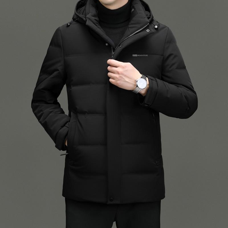Mens Detachable Hooded Down Jacket Winter Short Warm Coat Middle-Aged Men Casual Daily Wear