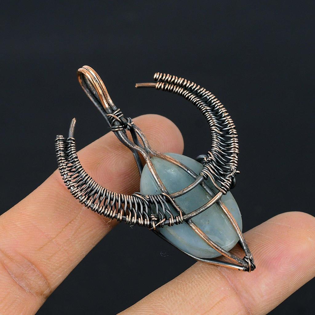 Aquamarine 999 Copper Wire Wrapped Pendant, Handmade Gemstone Pendant Jewelry, Gifts For Wife Brand New Pendant