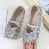 Frühling und Herbst Neue Mädchen Prinzessinnenschuhe Kinder Einzelne Schuhe Babyschuhe Weichsohlige Lederschuhe Kleines Mädchen Kristallschuhe Silber