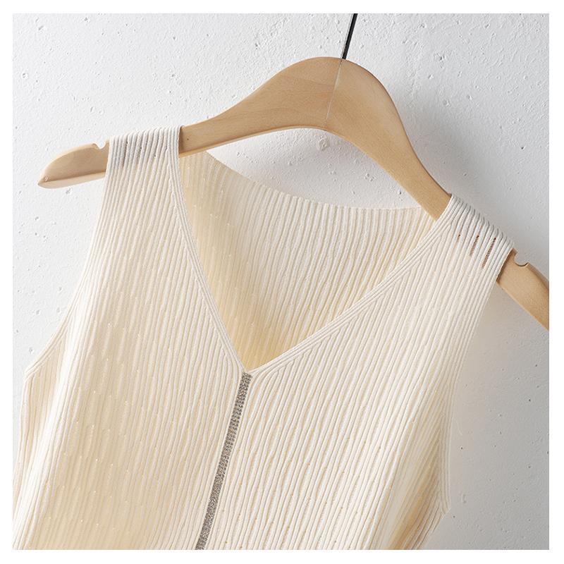 Camisola de seda de hielo para mujer, blusa fina con escote en V, corta, sin mangas, de verano, a la moda, de color liso