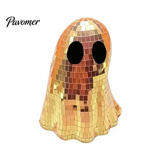 Reflective Mosaic Art Disco Ghost Tabletop Ornament, Iridescent Mirror Figurine, Retro Holiday Atmosphere Ornament Halloween Party Decor, Cute Spooky