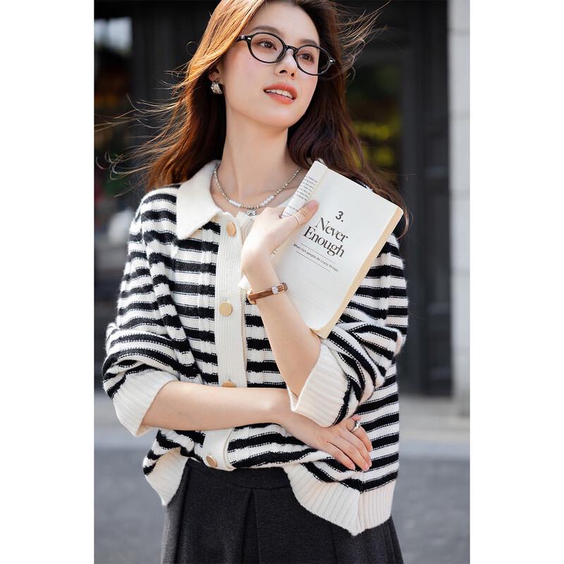 ITISF4 Women's Sweet Stripe Fine Wool Sweater