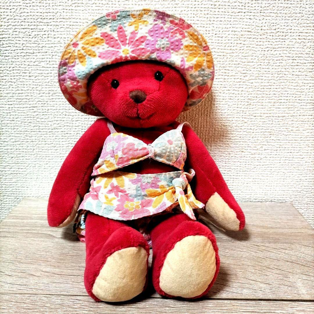 

[USED] Vintage Petit Loup teddy bear plush toy in red