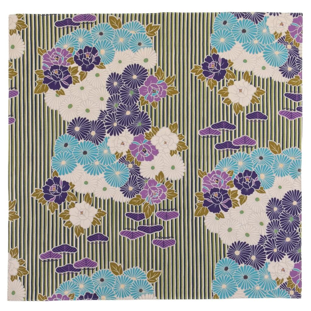 No Ren Furoshiki Medium 70cm (Retro Flower - Purple) Three Width Cotton 100 Machine Washable