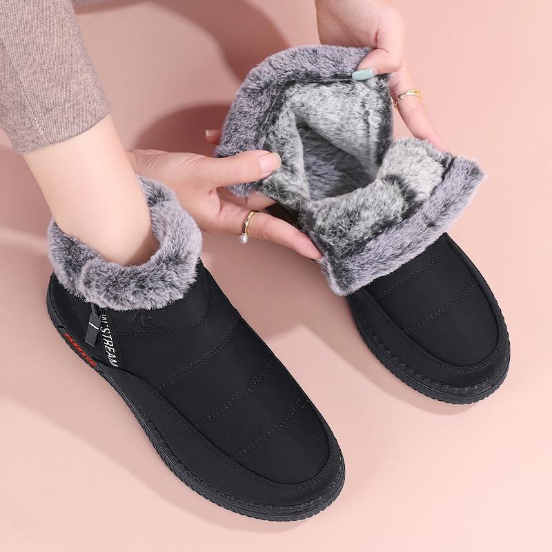 Winter new medium and low-top cotton boots women's side double zipper snow boots velvet warm mother boots