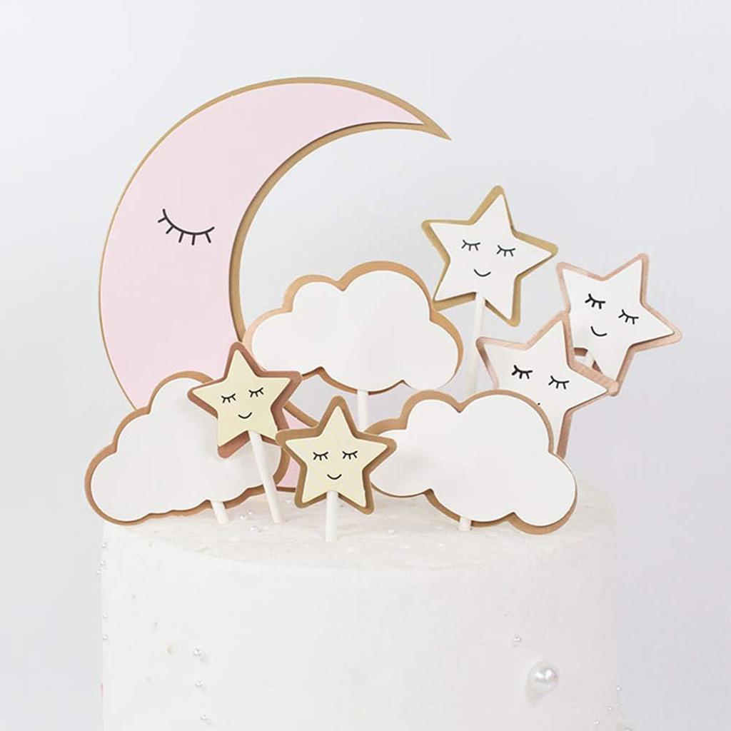18Pcs Moon Star Cake Toppers Cloud Cupcake Picks Paper Baking Decoration for Baby Shower  Gender Reveal Birthday Wedding Party