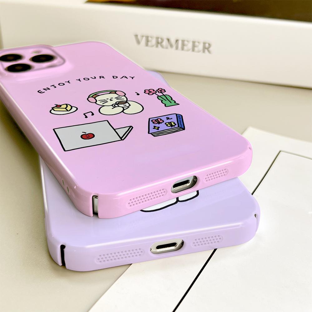 For iPhone 16 15 Samsung S23 S22 A13 A23 A52 A33 Huawei Honor Xiaomi Redmi OPPO Vivo Happy Cute Dog Cat Design Hard Full Lens Protect Cartoon Case