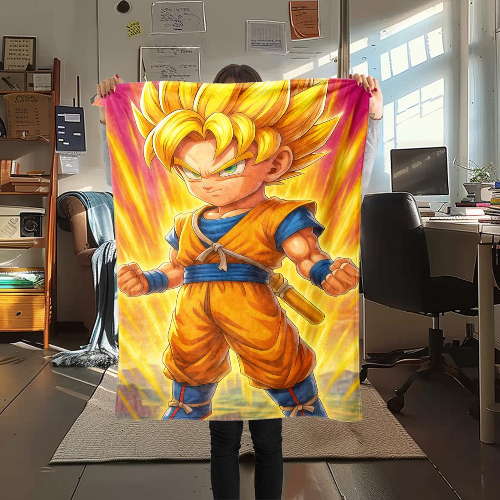 1 Stück Son Goku Druck Flanelldecke, Hohe Qualität für alle Jahreszeiten, Heimdekoration, Wärme und Komfort, Perfekt für Weihnachtsgeschenke