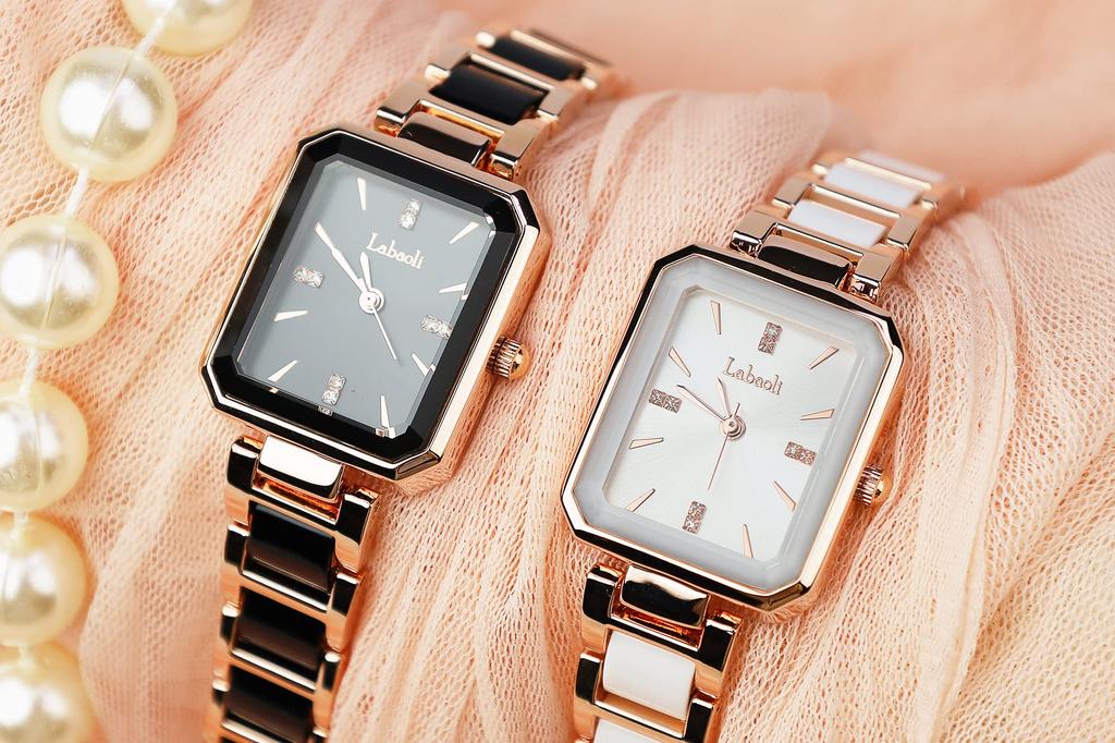 square quartz wristwatch with a waterproof Features a simple a and a stainless steel A perfect Day or Christmas gift for gold band rose gold Women's