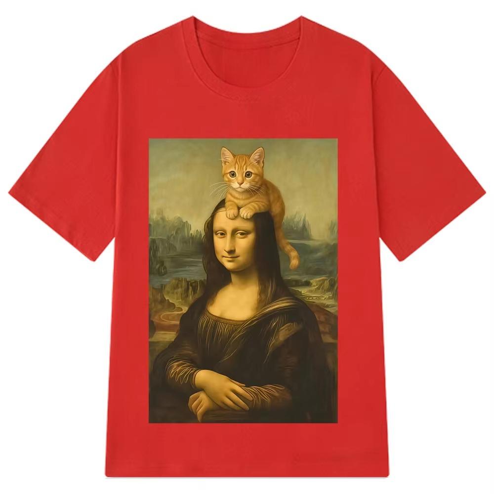 Divertida Camiseta Para Gatos Ahd Mona Lisa Camisa Informal De Manga Corta Para Mujeres Harajuku