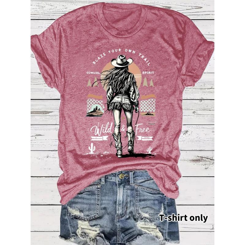 Damen Denim Bedrucktes Kurzarm Locker und Modisches T-Shirt