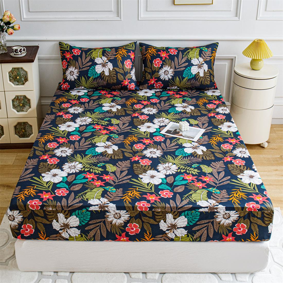 

Комплект простыней Queen King с глубоким карманом и цветочным принтом, 3 шт. Мягкие простыни из микрофибры Queen с глубоким карманом, устойчивые к выцветанию простыни и наволочки 90x200+25cm+2 pillowases