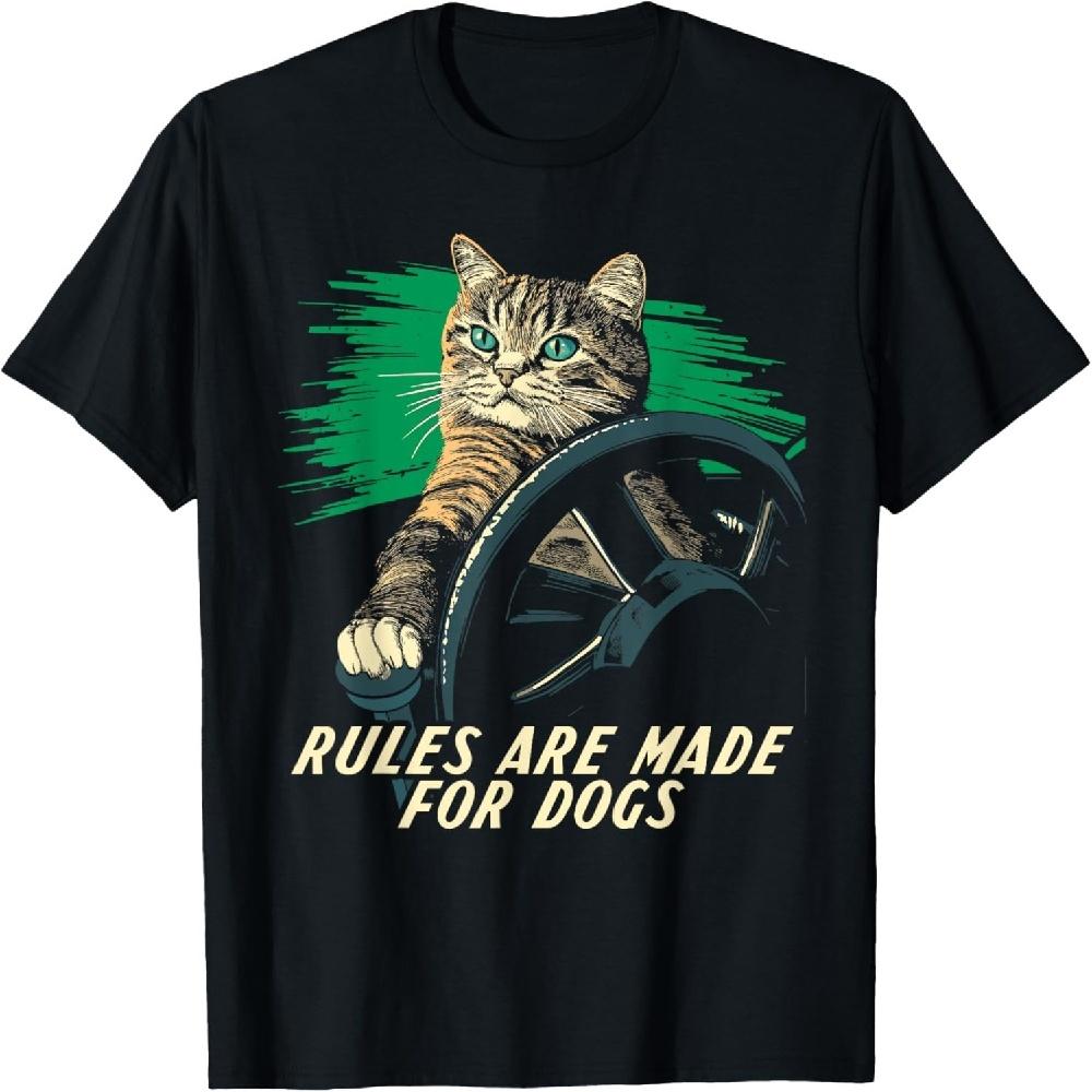 Funny Cat Lover - Rules Are Made for Dogs Driving Cat T-Shirt XXXXXL чёрный